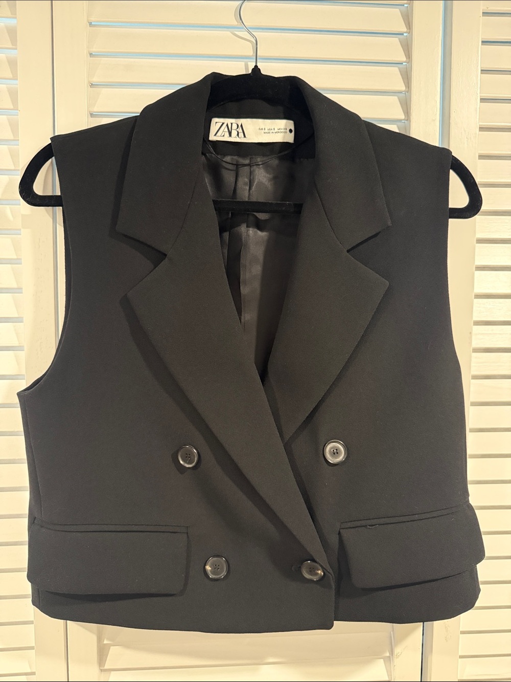 ZARA Black Double-Breasted Sleeveless Blazer Vest
